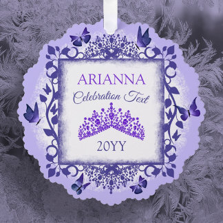 Paarse gepersonaliseerde papieren kerstbal met naa ornament kaart