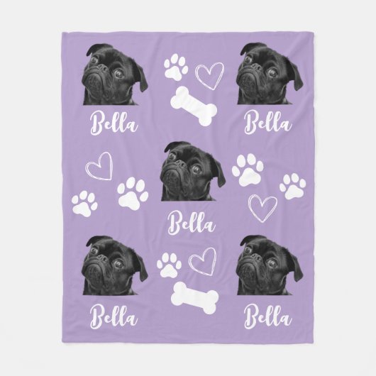 Paarse Gepersonaliseerde Paw Print Hondenliefhebbe Fleece Deken (Voorkant)