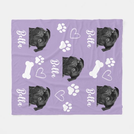 Paarse Gepersonaliseerde Paw Print Hondenliefhebbe Fleece Deken (Voorkant (Horizontaal))