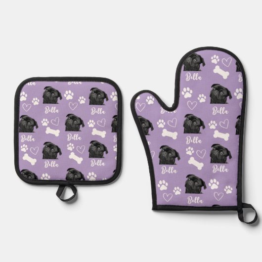 Paarse Gepersonaliseerde Pet Photo Hondenliefhebbe Ovenwant & Pannenlap Set (Voorkant)