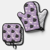 Paarse Gepersonaliseerde Pet Photo Hondenliefhebbe Ovenwant & Pannenlap Set (Voorkant / Achterkant)