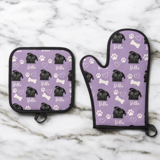 Paarse Gepersonaliseerde Pet Photo Hondenliefhebbe Ovenwant & Pannenlap Set