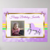Paarse gepersonaliseerde Unicorn Rainbow Banner Poster (Voorkant)