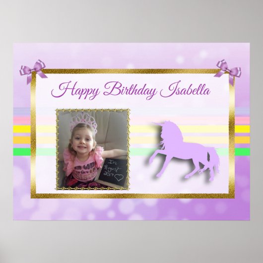  Paarse gepersonaliseerde Unicorn Rainbow Banner Poster (Voorkant)