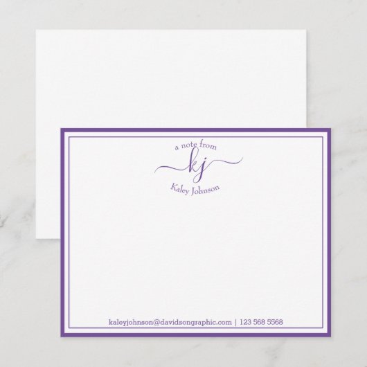 Paarse gepersonaliseerde | Van de schrijftafel van Bedankkaart (Voorkant / Achterkant)