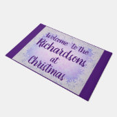 Paarse gepersonaliseerde vorst Welkom Deurmat (Schuin)