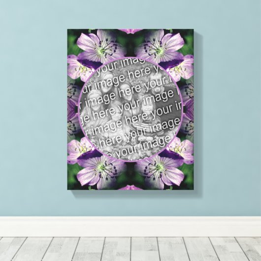 Paarse Geranium Bloem Frame Maak Je Eigen Foto Canvas Afdruk (Insitu (Houten vloer))
