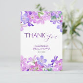 Paarse Geranium Bloemachtige Bruiloft Feest  Bedankkaart (Staand voorkant)