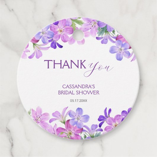 Paarse Geranium Bloemen Bruidsbruiloft Dank Je Bedankjes Labels (Voorkant)