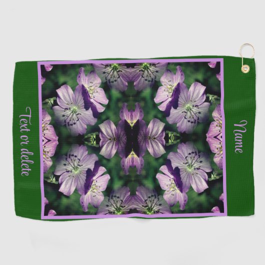 Paarse Geranium bloemen vermenigvuldigd gepersonal Golfhanddoek (Horizontaal)