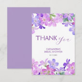 Paarse Geranium Bloemige Bruidsborrel  Bedankkaart (Voorkant / Achterkant)