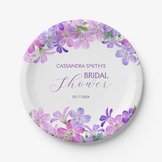 Paarse Geranium Bruids Brunch Borrel Papieren Bordje (Voorkant)