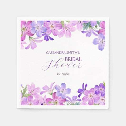 Paarse Geranium Bruids Brunch Borrel Servet (Voorkant)