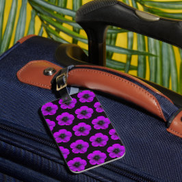 Paarse Geranium Floral Pattern op Black Bagagelabel