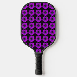 Paarse Geranium Floral Pattern op Black Pickleball Paddle