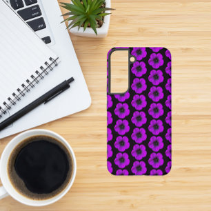 Paarse Geranium Floral Pattern op Black Samsung Galaxy Hoesje