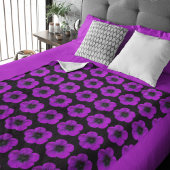 Paarse Geranium Floral Pattern op Black Sherpa Deken