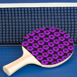 Paarse Geranium Floral Pattern op Black Tafeltennisbatje
