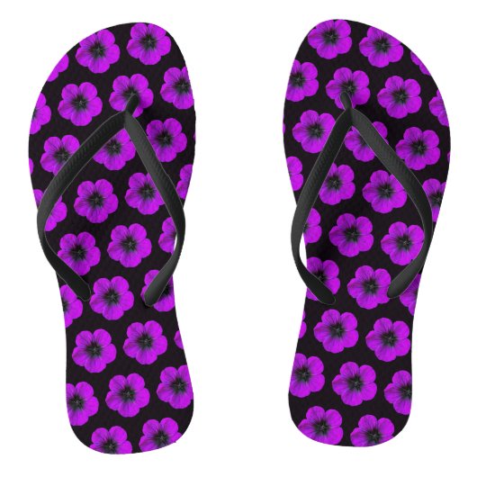 Paarse Geranium Floral Pattern op Black Teenslippers (Voetbed)