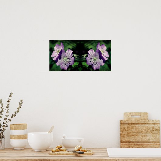 Paarse Geranium Flower Pair Mirror Abstract Poster (Keuken)