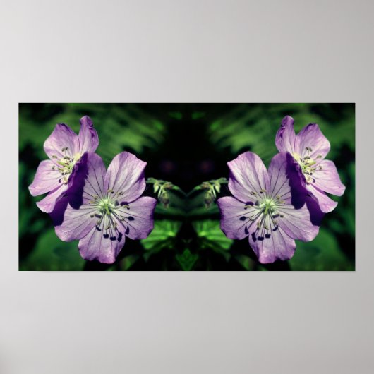 Paarse Geranium Flower Pair Mirror Abstract Poster (Voorkant)