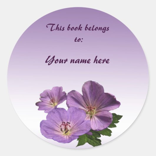 Paarse Geranium Flowers Bookplate Sticker (Voorkant)
