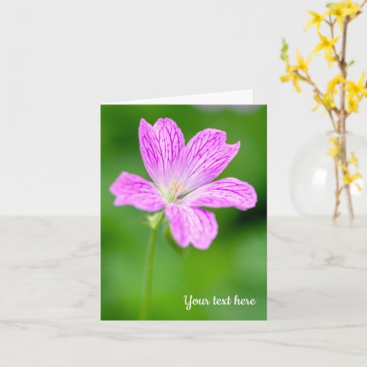 Paarse Geranium Wenskaart Kaart (Gele Bloem)