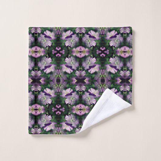 Paarse Geraniumbloemen Abstract vermenigvuldigd Bad Handdoek (Wasdoekje)