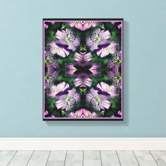 Paarse Geraniumbloemen Abstract vermenigvuldigd Canvas Afdruk (Insitu (Houten vloer))