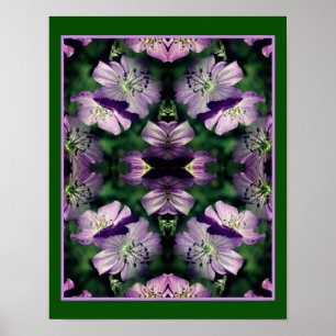 Paarse Geraniumbloemen Abstract vermenigvuldigd Poster