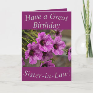Paarse Geraniums Birthday Card voor Zuster-in-Law Kaart