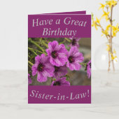 Paarse Geraniums Verjaardag Kaart voor schoonzus (Gele Bloem)