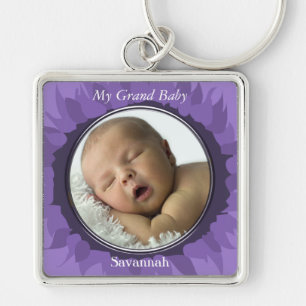 Paarse Gerber Daisy Baby Foto Sleutelhanger