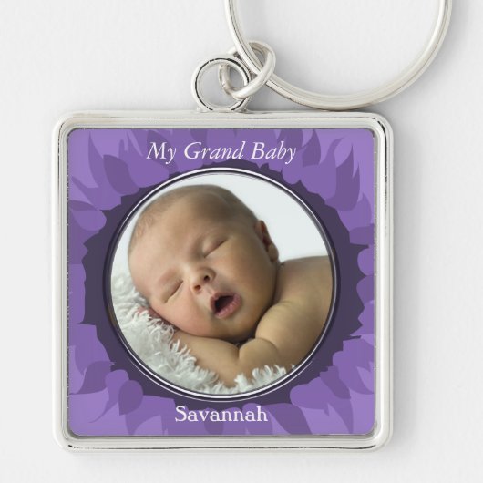 Paarse Gerber Daisy Baby Foto Sleutelhanger (Voorkant)