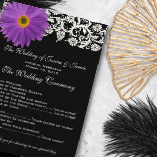 Paarse Gerber Daisy Floral bruiloft programma Programmakaart