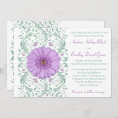 Paarse Gerber Daisy Mint Floral Wedding Uitnodigin Kaart (Voorkant / Achterkant)