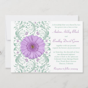 Paarse Gerber Daisy Mint Floral Wedding Uitnodigin Kaart