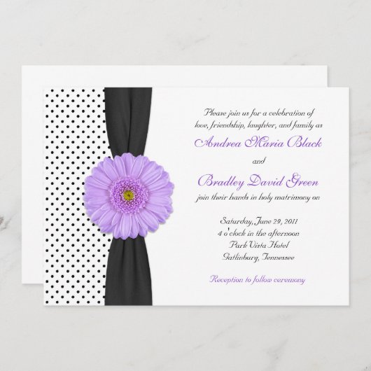 Paarse Gerber Daisy Polka Dot Wedding Uitnodiging (Voorkant / Achterkant)