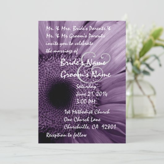 PAARSE Gerber Daisy Wedding Uitnodiging (Staand voorkant)