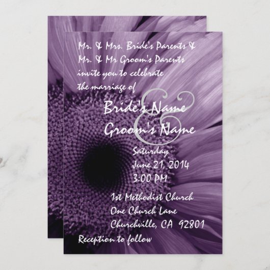 PAARSE Gerber Daisy Wedding Uitnodiging (Voorkant / Achterkant)