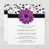 Paarse Gerbera Daisy Black Scroll Design Wedding Kaart (Voorkant / Achterkant)