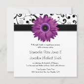 Paarse Gerbera Daisy Black Scroll Design Wedding Kaart (Voorkant)