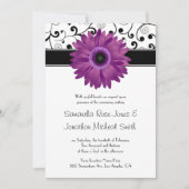 Paarse Gerbera Daisy Black Scroll Design Wedding Kaart (Voorkant)