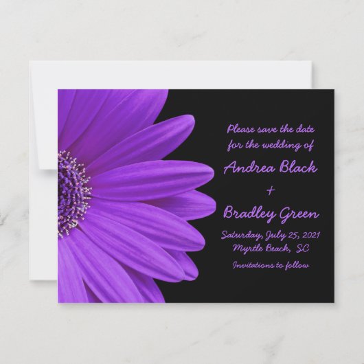 Paarse Gerbera Daisy Flower Photo Wedding Save The Date (Achterkant)