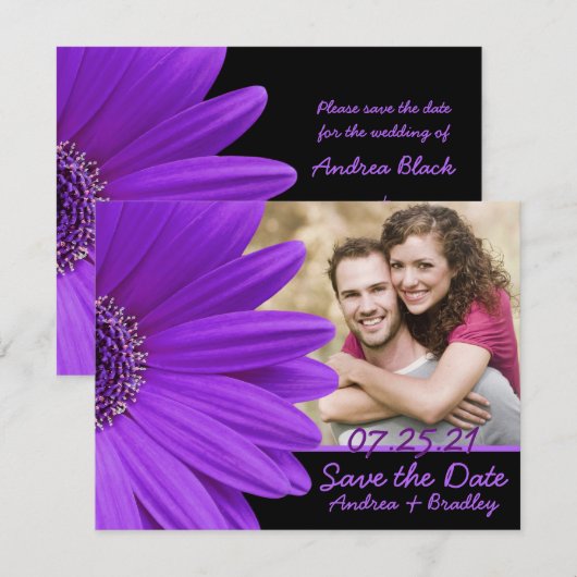 Paarse Gerbera Daisy Flower Photo Wedding Save The Date (Voorkant / Achterkant)