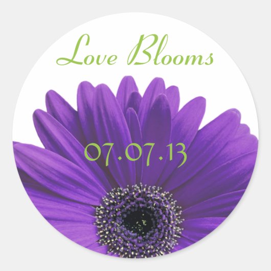 Paarse Gerbera Daisy Love Blooms Wedding Stickers (Voorkant)