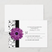 Paarse Gerbera Daisy met Black Scroll Design RSVP Kaartje (Voorkant / Achterkant)
