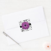 Paarse Gerbera Daisy met Black Scroll Design Seal Vierkante Sticker (Envelop)
