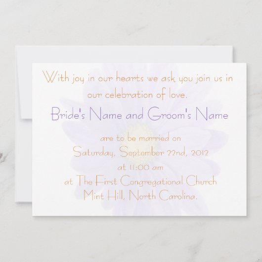 Paarse Gerbera Daisy Wedding-kaart Kaart (Achterkant)