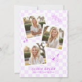 Paarse geruit Squiggle Lijst Afstuderen Kaart (Achterkant)